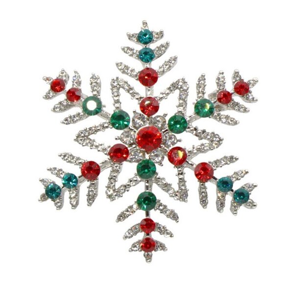 Deluxe Rhinestone Christmas Vintage Style Silver back Snowflake Brooch Pin US - Picture 2 of 4